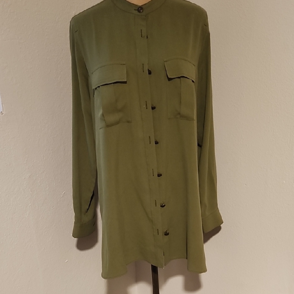 Soft Surroundings Olive Button-Up Shirt Jacket